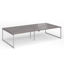 Load image into Gallery viewer, Connection 3200mm Box Frame Bench Desk in Grey Oak Finish with Silver Legs
