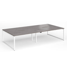 Load image into Gallery viewer, Connection 3200mm Box Frame Bench Desk in Grey Oak Finish with White Legs
