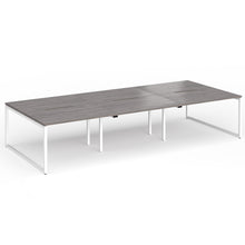 Load image into Gallery viewer, Connection 3600mm Box Frame Bench Desk in Grey Oak Finish with White Legs

