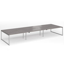 Load image into Gallery viewer, Connection 4800mm Box Frame Bench Desk in Grey Oak Finish with Silver Legs
