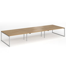 Load image into Gallery viewer, Connection 4800mm Box Frame Bench Desk in Oak Finish with Silver Legs
