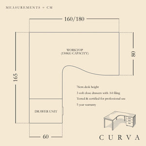 Curva Corner Desk Dimensions Diagram