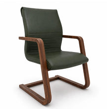 Load image into Gallery viewer, Curva Green Leather Home Office Chair with Walnut Sled Base
