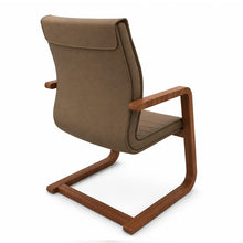 Load image into Gallery viewer, Curva Home Office Chair Without Wheels in Hazel Brown Fabric with Walnut Base (Rear View)
