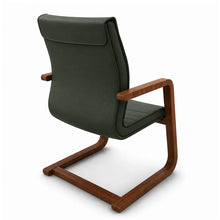 Load image into Gallery viewer, Curva Green Leather Home Office Chair with Walnut Sled Base (Rear View)
