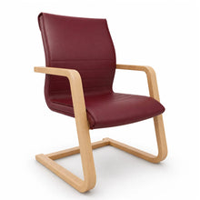 Load image into Gallery viewer, Curva Burgundy Red 100% Genuine Leather Home Office Chair with Beech Sled Base
