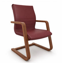 Load image into Gallery viewer, Curva Burgundy Red 100% Genuine Leather Home Office Chair with Walnut Sled Base
