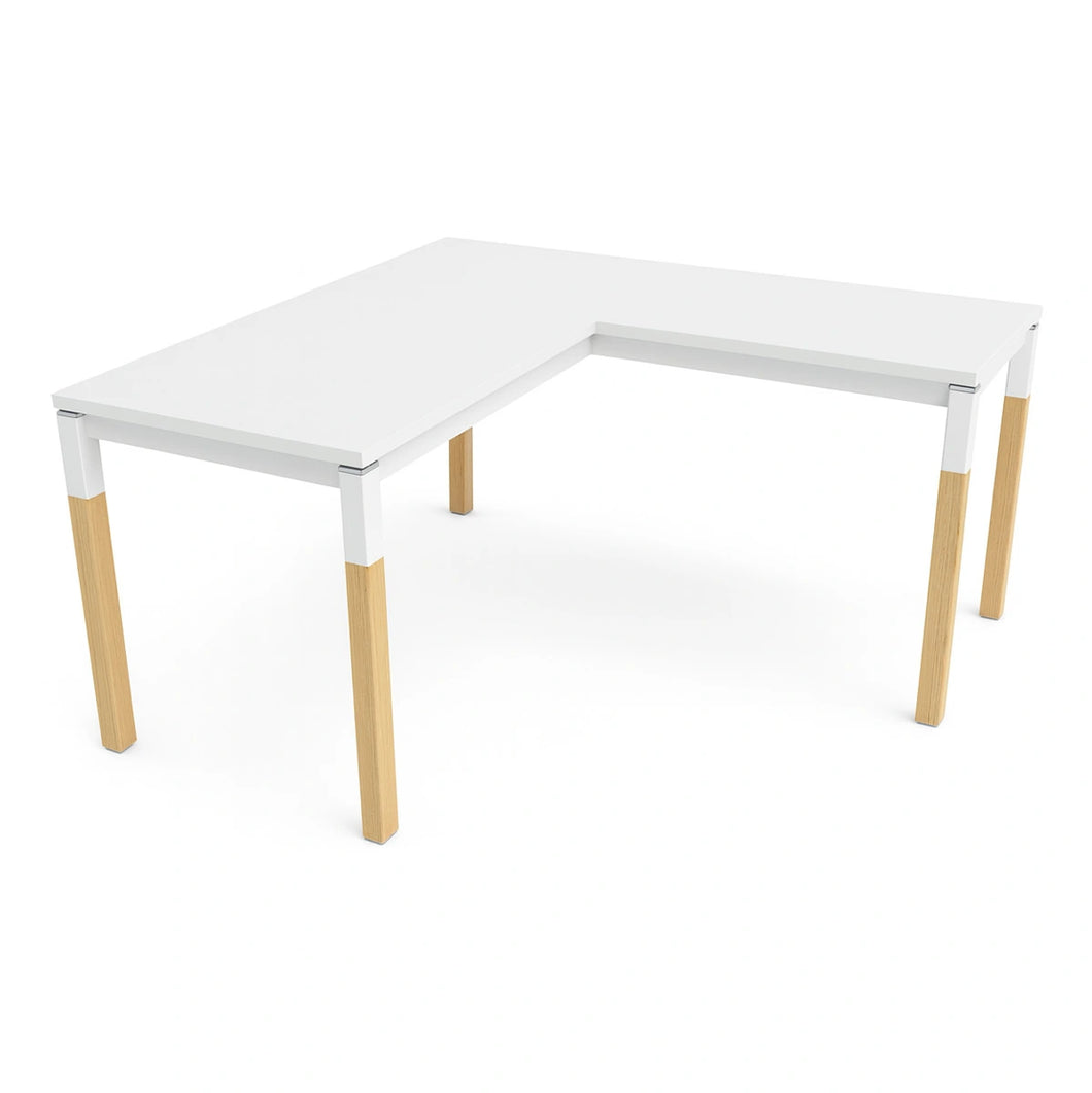 Duo 140 x 160 (CM) Corner Desk White with Oak Legs