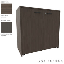 Load image into Gallery viewer, Vero Low Office Cabinet in Eucalyptus and Anthracite Finish with Standard Feet
