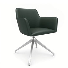 Load image into Gallery viewer, Elva Desk Chair Without Wheels, Silver Base &amp; Forest Green Genuine Leather Finish
