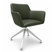 Load image into Gallery viewer, Elva Leather Office Chair (No Wheels) in Dark Green with Polished Silver Base
