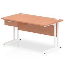 Load image into Gallery viewer, Impulse 1400 White Beech Office Desk with Drawer
