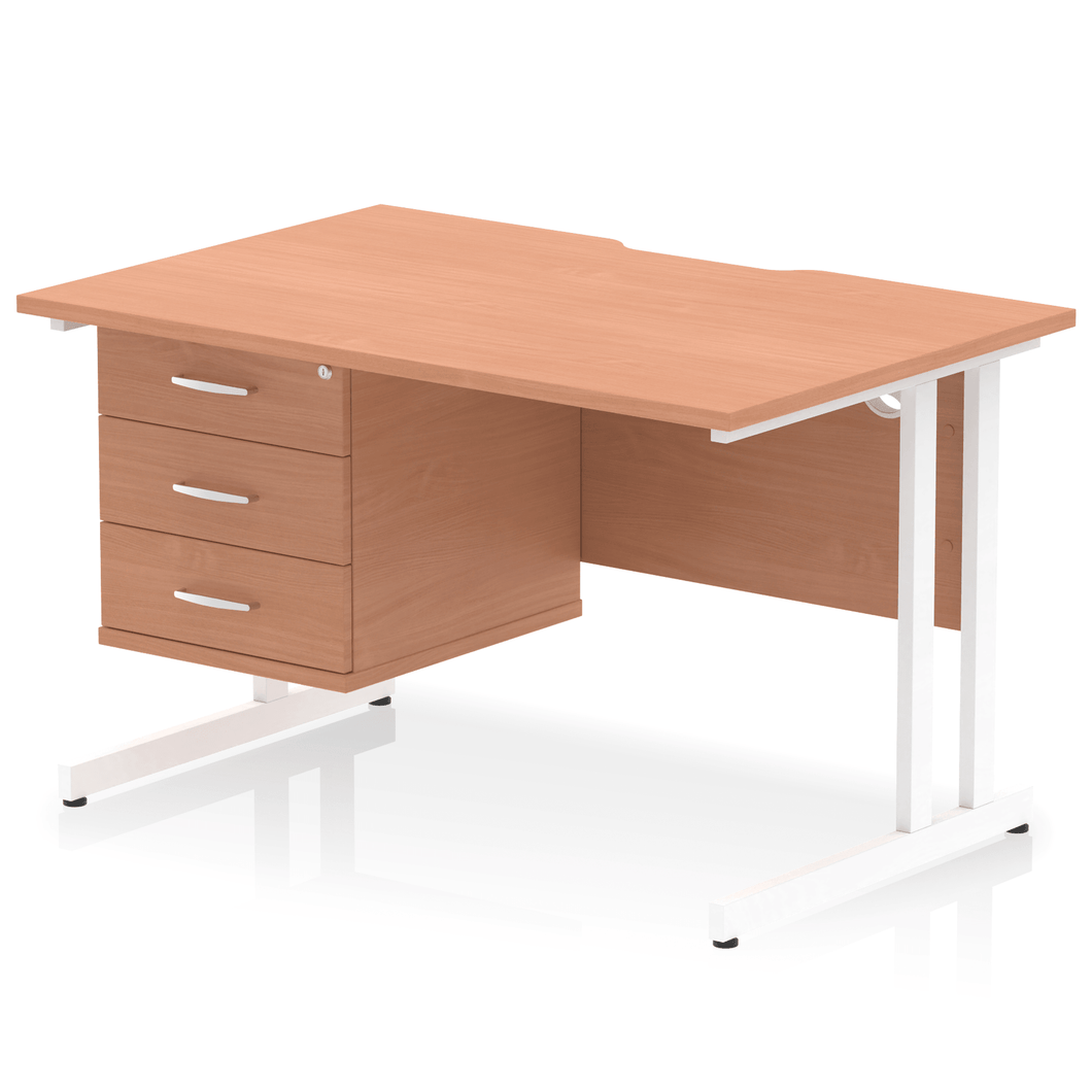 Impulse 1200 White Beech 3 Drawer Office Desk