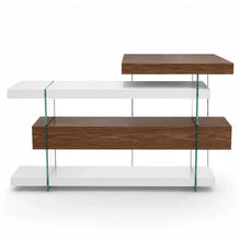 Load image into Gallery viewer, Lumen Walnut &amp; Glass Corner Desk Side View
