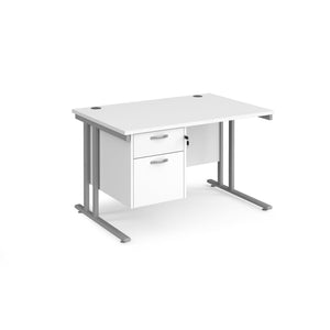 Maestro 1200 Silver White Office Desk with Drawers