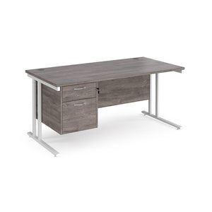 Maestro 1600 White Grey Oak Office Desk with Drawers