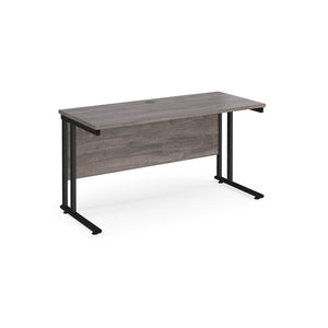 Maestro Slimline 1400 Grey Oak Black Office Desk
