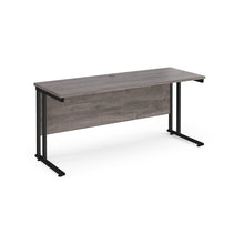Load image into Gallery viewer, Maestro Slimline 1600 Grey Oak Black Office Desk
