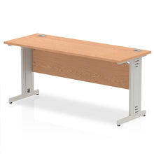 Load image into Gallery viewer, Impulse Slim 1600 Oak Silver Wire Management Desk
