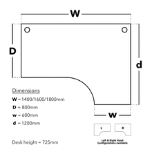 Load image into Gallery viewer, Maestro Bench Leg Corner Desk Dimensions
