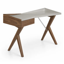 Load image into Gallery viewer, Maren Home Office Desk in Walnut &amp; Grey Lacquer (Front Angle)
