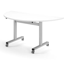Load image into Gallery viewer, Core Semi Circle Flip Top Desk in White with Silver Legs
