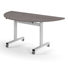 Load image into Gallery viewer, Core Semi Circle Flip Top Desk in Grey Oak with White Legs
