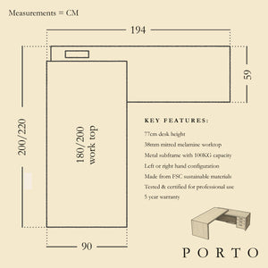 Porto Corner Desk Dimensions Diagram
