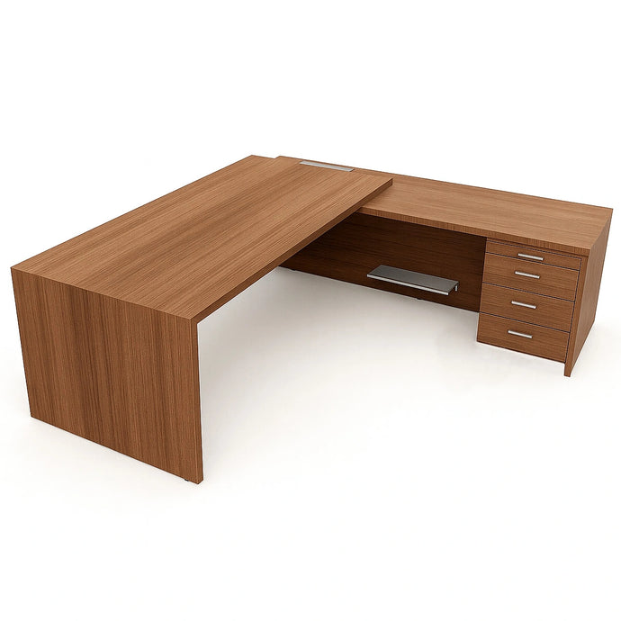 Porto Corner Desk with Drawers in American Walnut Finish. Right Hand Corner.