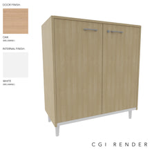 Load image into Gallery viewer, Vero Low Office Cabinet in Oak finish with White Legs
