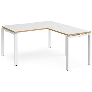 Adaptive White & Oak L Shaped Desk White Legs 