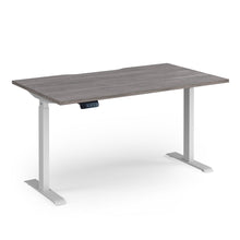 Load image into Gallery viewer, Alta Electric Height Adjustable Desk in Grey Oak Finish with White Legs
