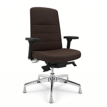 Load image into Gallery viewer, Alto swivel office chair without wheels in espresso brown fabric with chrome 5 star base, 3d armrests and fixed feet
