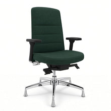 Load image into Gallery viewer, Alto swivel office chair without wheels in deep green fabric with chrome 5 star base, 3d armrests and fixed feet
