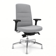Load image into Gallery viewer, Alto swivel office chair without wheels in grey fabric with chrome 5 star base, 3d armrests and fixed feet
