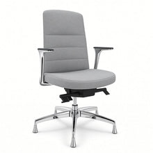 Load image into Gallery viewer, Alto swivel office chair without wheels in grey fabric with chrome 5 star base and fixed feet
