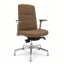Load image into Gallery viewer, Alto swivel office chair without wheels in hazel brown fabric with chrome 5 star base and fixed feet
