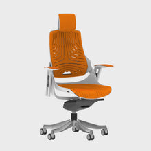 Load and play video in Gallery viewer, Adaptive White and Orange Polymer Ergo Chair 360 Video
