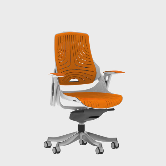 Adaptive White and Orange Polymer Ergo Chair No Headrest 360 Video