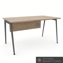 Load image into Gallery viewer, Symphony Office Desk in Elm Finish with Shadow Grey Metal Legs and Modesty Panel
