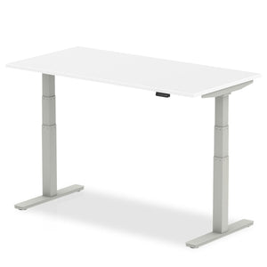 Silver and White Sitting to Standing Desk