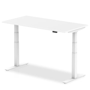 White and White Sitting to Standing Desk