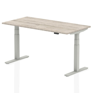 Silver and Grey Oak Sitting to Standing Desk