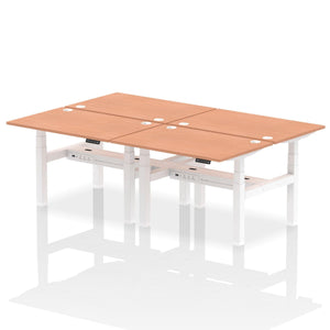 White and Beech 4 Person Stand and Sit Desk