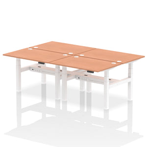 White and Beech 4 Person Stand and Sit Desk