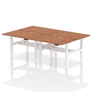 White and Walnut 4 Person Stand Sit Desks