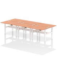 Load image into Gallery viewer, White and Beech 6 Person Height Adjustable Desk
