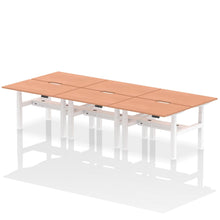 Load image into Gallery viewer, White and Beech 6 Person Sit and Stand Up Desk
