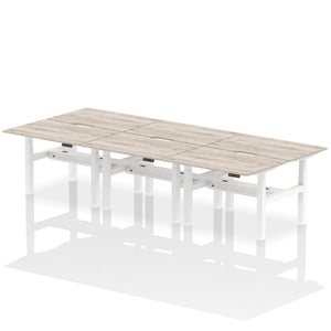 White and Grey Oak 6 Person Sit and Stand Up Desk