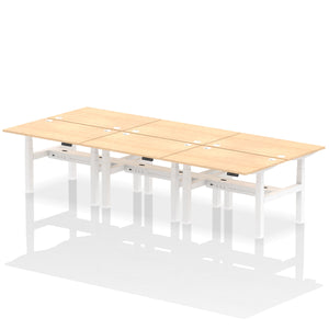 White and Grey Oak 6 Person Height Adjustable Desk